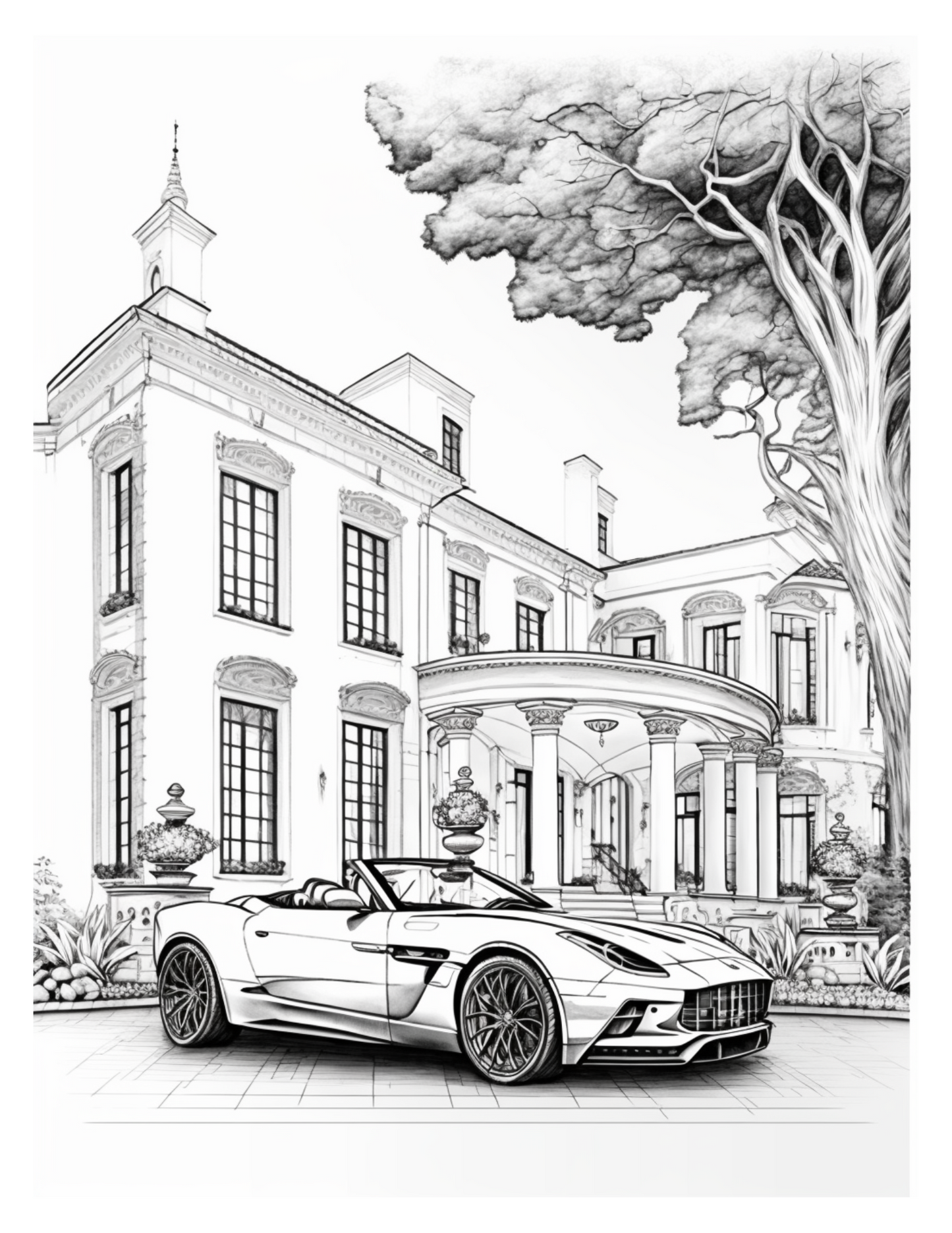 Mansions and Sports Cars: An Adult Coloring Book for Anxiety and Relaxation