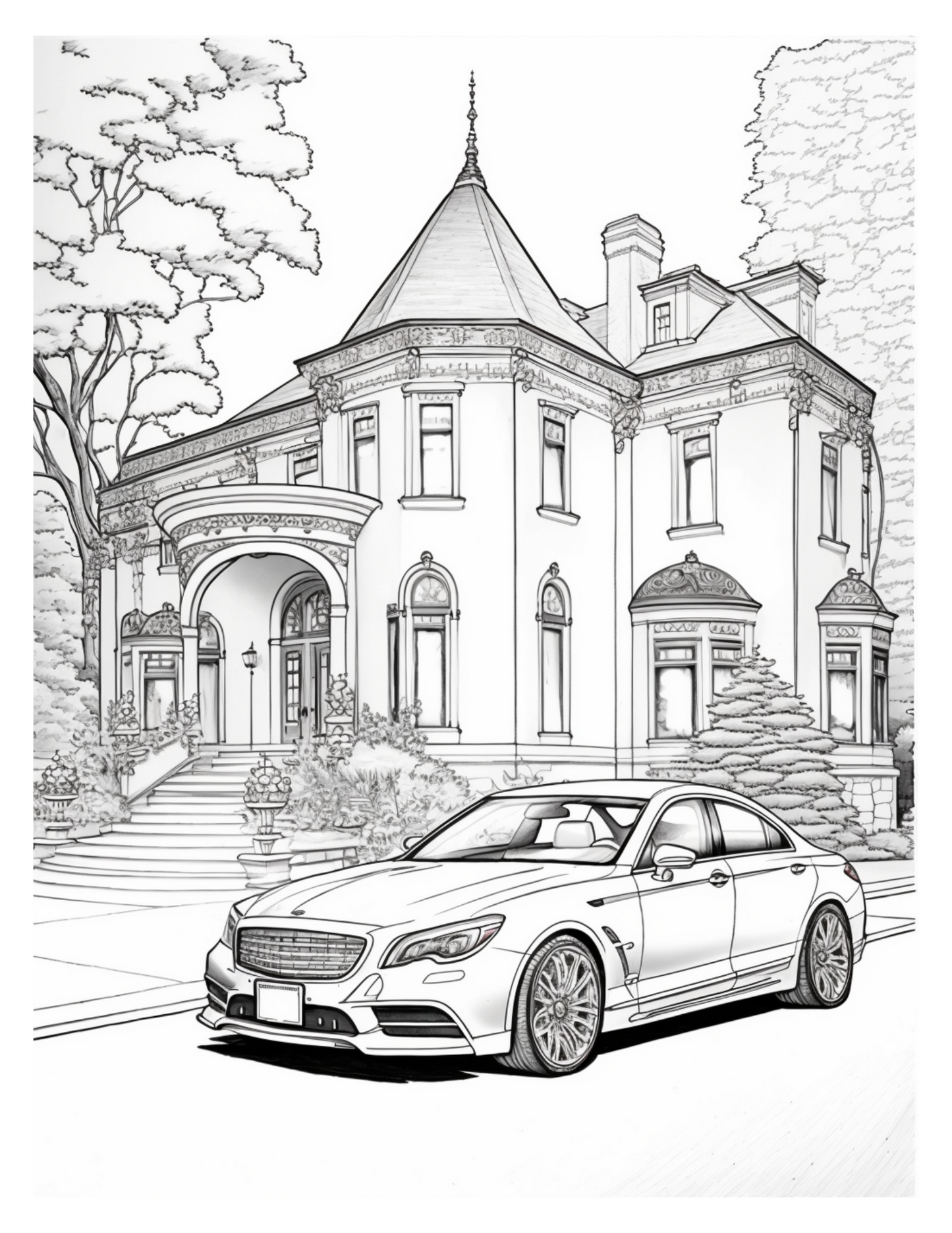 Mansions and Sports Cars: An Adult Coloring Book for Anxiety and Relaxation